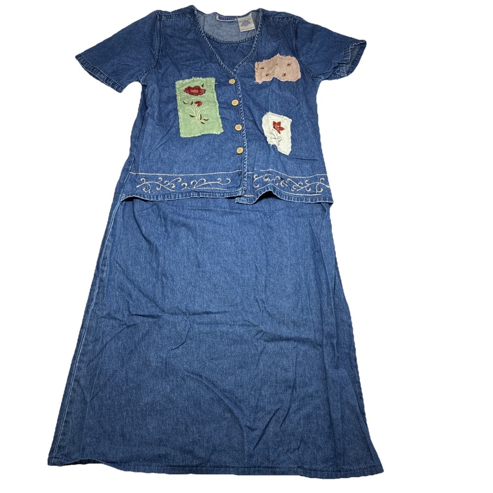Erika & Co Womens Denim Jean Patchwork Shirt Dress Small Cotton